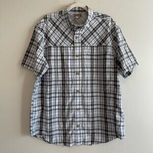 Duluth Size L Gray Blue Button Up Shirt Short Sleeves Vented Polyester/Nylon